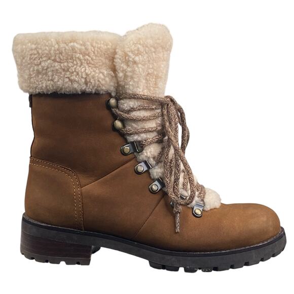 Ugg Women’s Fraser Brown Sheepskin Combat Boot Size US 6 - Picture 1 of 10